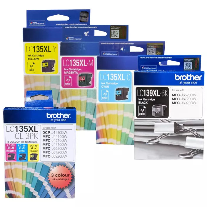 BROTHER LC-139XL BLACK/ LC-135XL COLOUR VALUE PACK 4-INK VALUE PACK. FREE DELIVERY.