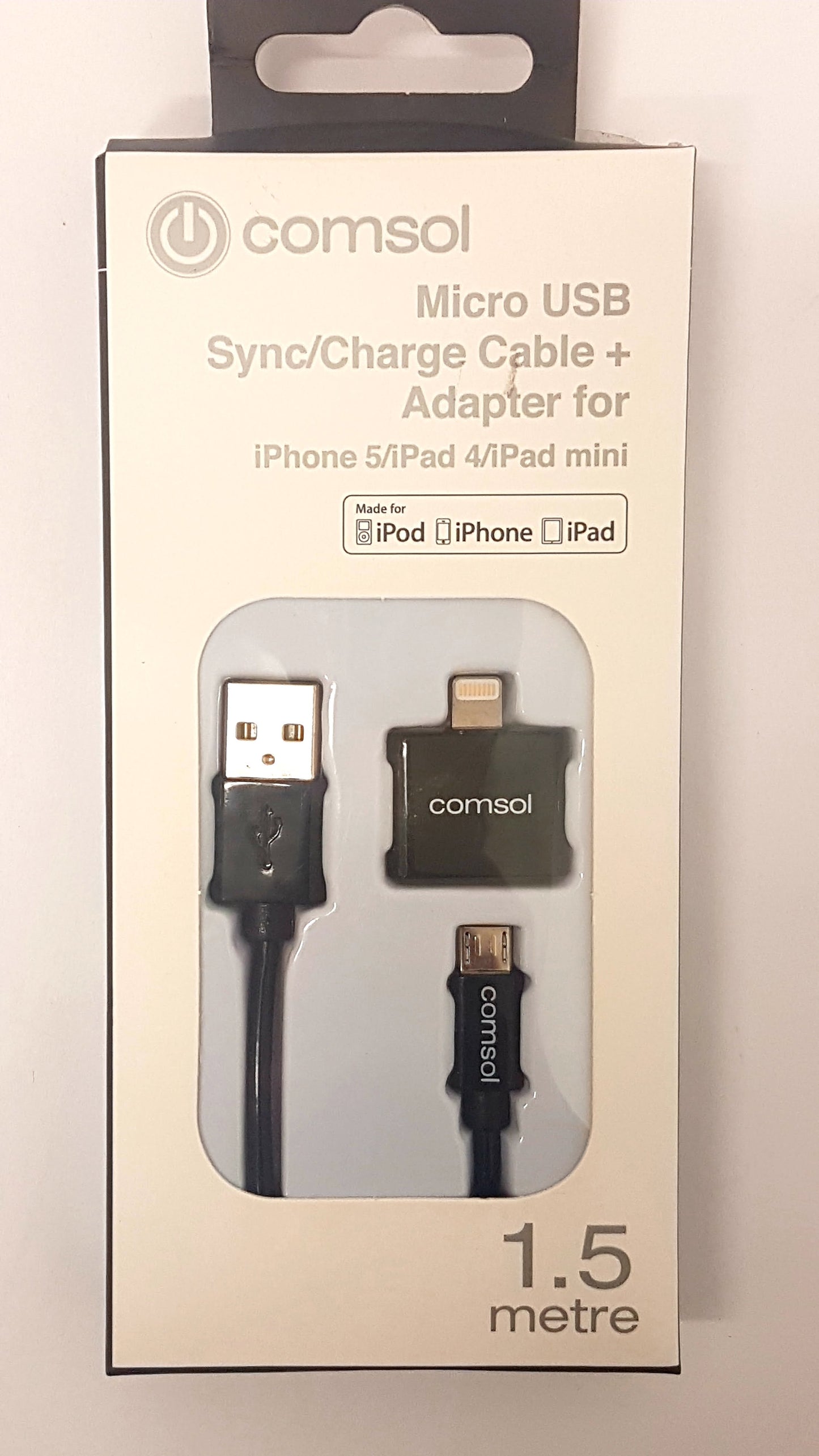 Comsol Micro USB Sync/Charge Cable+Lightning Adapter