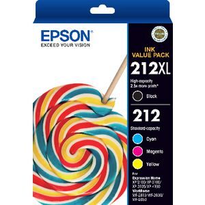 EPSON 212XL (BK) Genuine Value Pack – Original Black & 3 Standard Colours