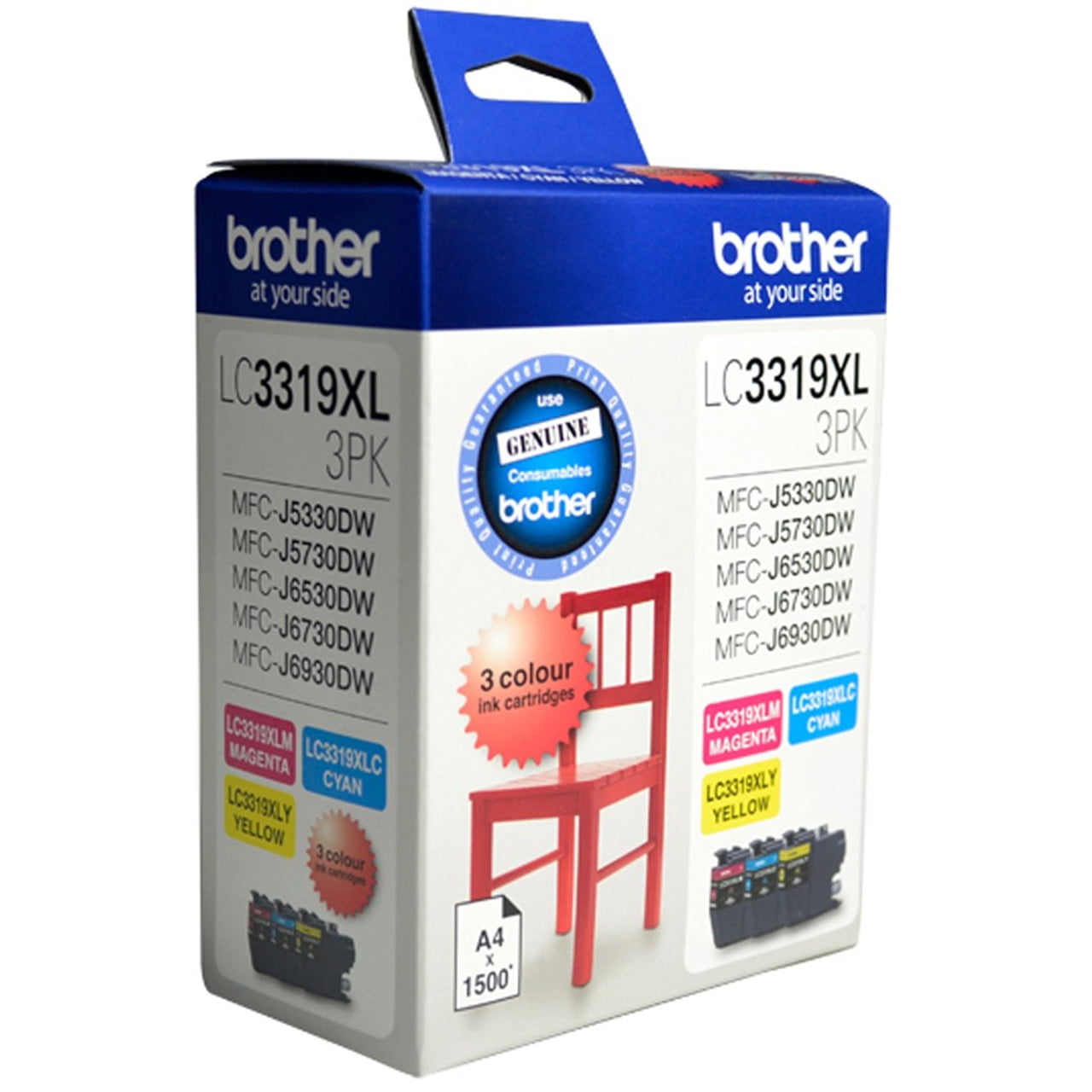 BROTHER LC-3319XL GENUINE 3-INK VALUE PACK. FREE DELIVERY.