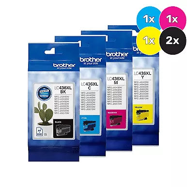 BROTHER LC-436XL GENUINE 5-INK ORIGINAL VALUE PACK EXTRA BLACK. FREE DELIVERY.