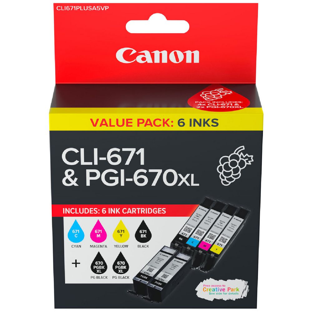 Canon 670XL Twin and CLI-671 Standard Colours Genuine 6-Ink Value Pack.