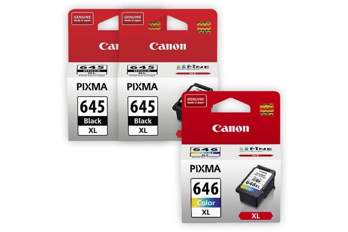 CANON PG-645XL 2 BLACKS & CL-646XL 1 COLOUR GENUINE HIGH CAPACITY 3-INK COMBO.