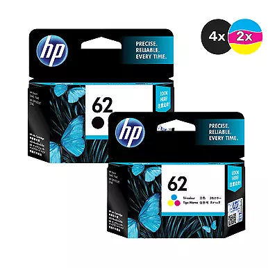 HP 62 (4-Blacks & 2-Colours) Genuine Ink Value Pack.