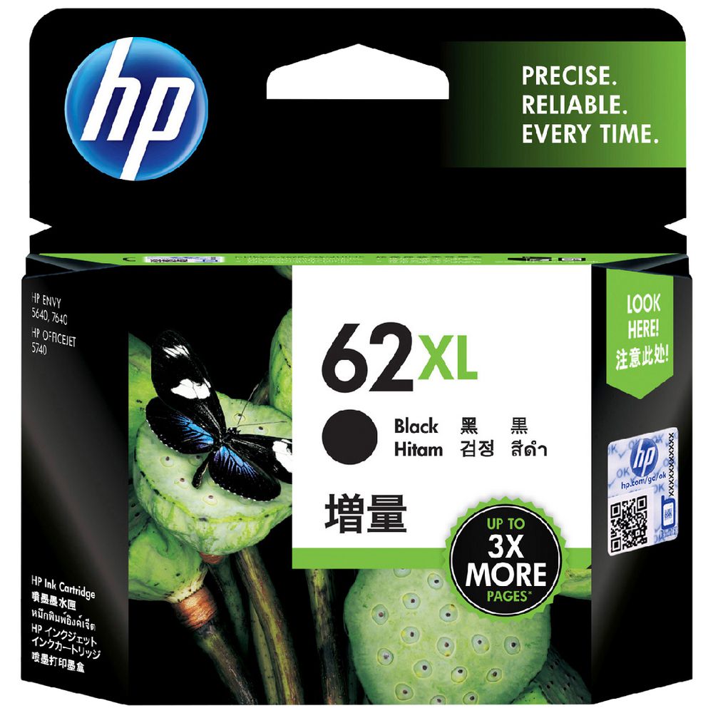 HP 62XL BLACK GENUINE HIGH CAPACITY ORIGINAL INK CARTRIDGE C2P05AA. FREE DELIVERY.