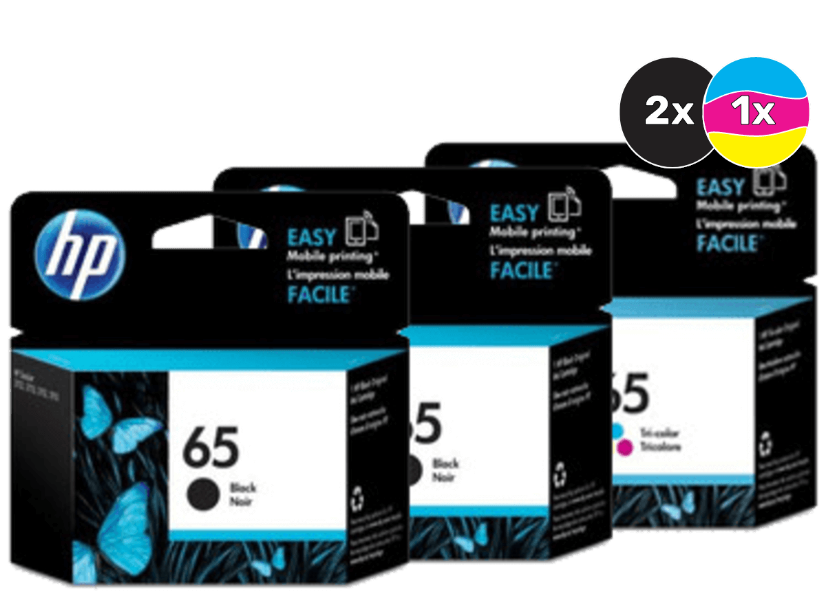 HP 65 GENUINE TRIPLE COMBO 2-BLACKS & 1-COLOUR.