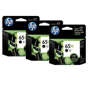 THREE HP 65XL Black High Capacity Ink Cartridges.
