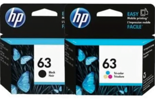 HP 63 COMBO GENUINE BLACK AND COLOUR INK CARTRIDGES.