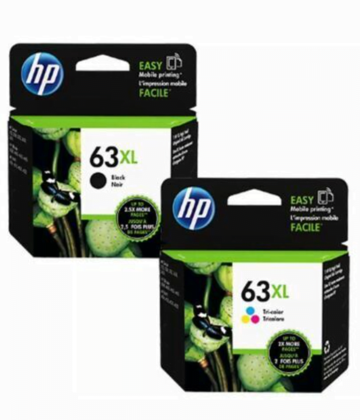 HP 63XL BLACK AND COLOUR GENUINE HIGH CAPACITY ORIGINAL COMBO INKS.