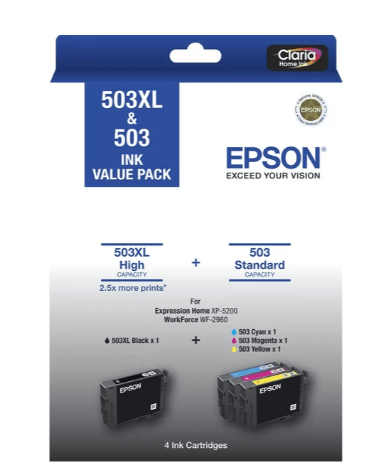 Epson 503XL Black High Capacity & Colour Standard Genuine 4-Ink Value Pack.