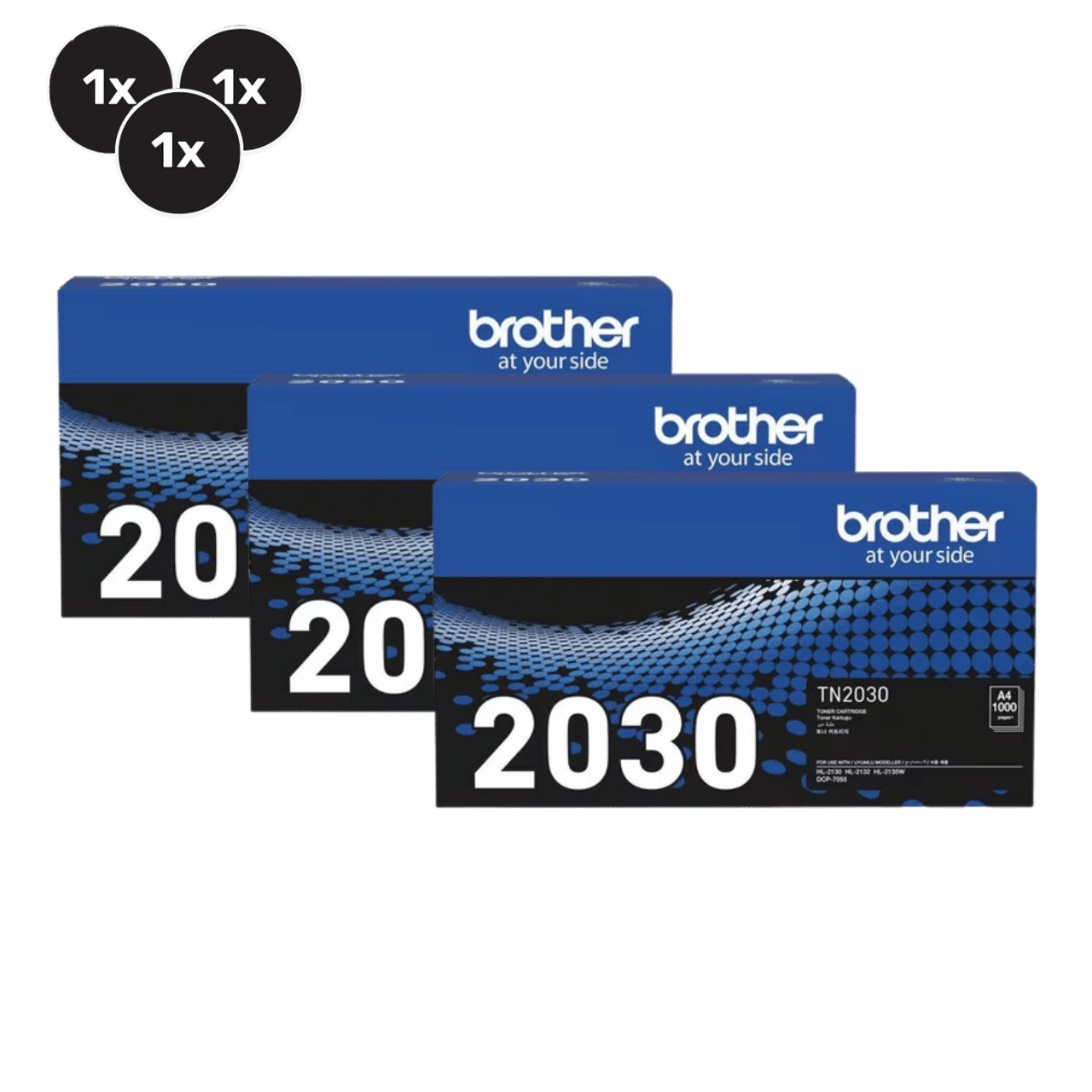 Three Brother TN-2030 Black Genuine Toner. (3-Toner Pack).