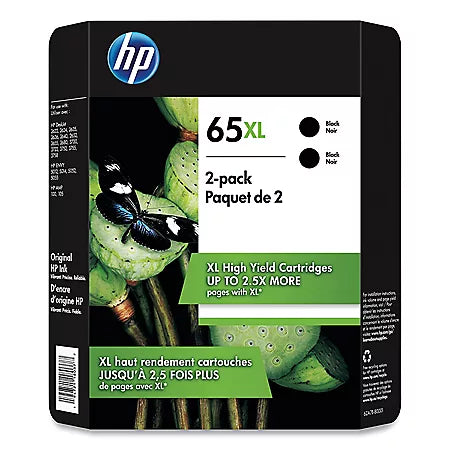 HP 65XL TWIN BLACK GENUINE HIGH CAPACITY ORIGINAL INK CARTRIDGES.
