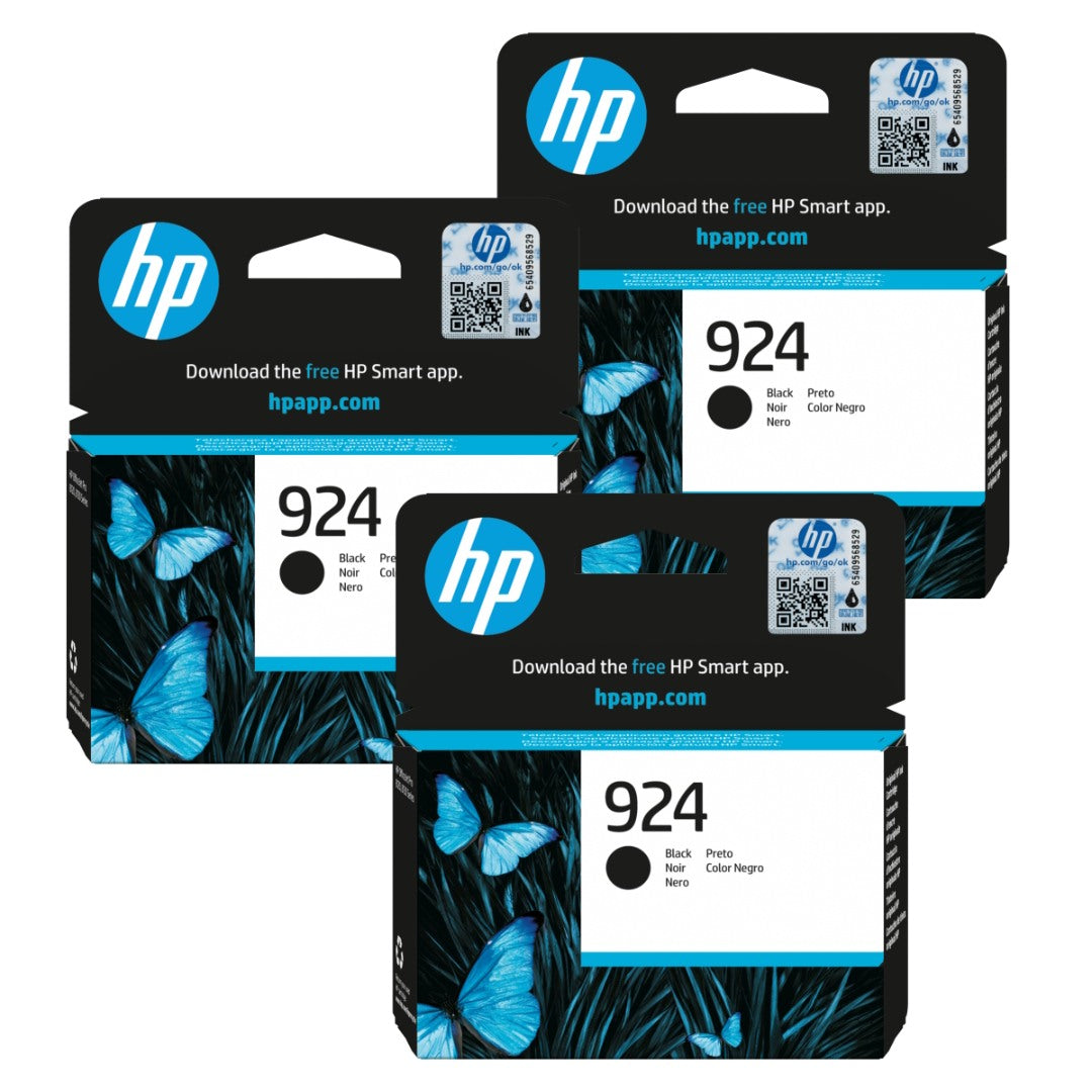 Three HP 924 Black Genuine Ink Cartridge.