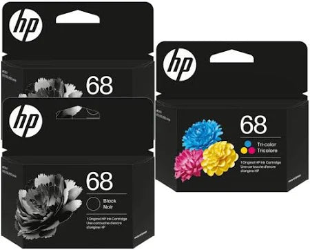 HP 68 TWO BLACKS & ONE COLOUR GENUINE 3-INK VALUE PACK. FREE DELIVERY.
