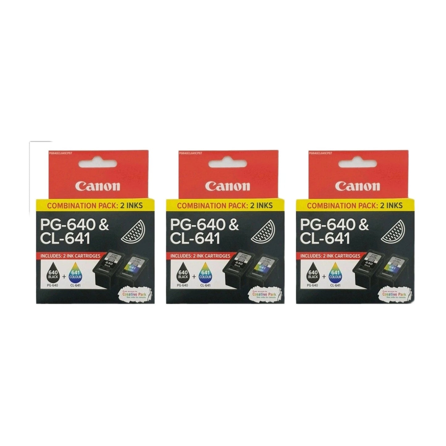 THREE CANON PG-640/ CL-641 BLACK & COLOUR GENUINE (6-INK) COMBO.