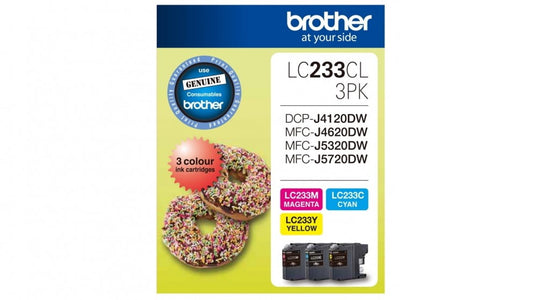 BROTHER LC233 COLOUR 3-INK GENUINE VALUE PACK.