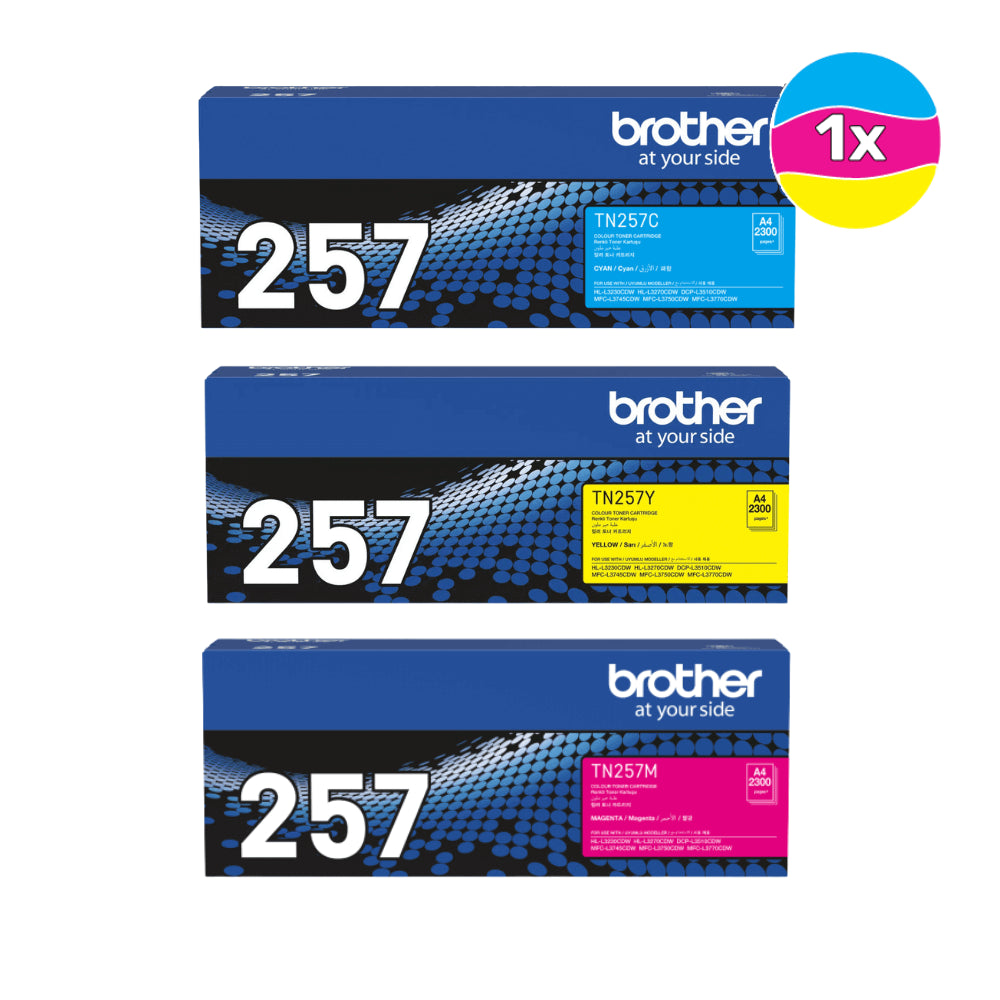BROTHER TN-257 GENUINE THREE COLOURS CMY VALUE PACK.