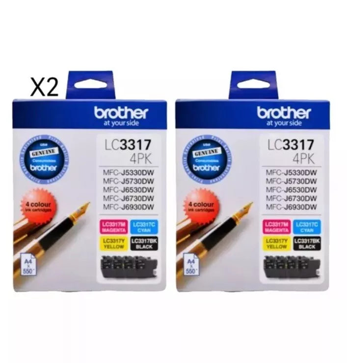 TWO BROTHER LC-3317 GENUINE 4-INK VALUE PACKS (8 INKS).
