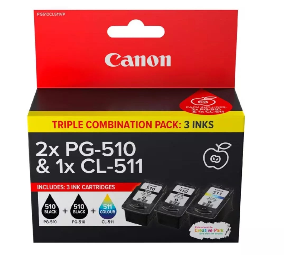 CANON PG-510/ CL-511 TWO BLACKS & ONE COLOUR GENUINE TRIPLE PACK.