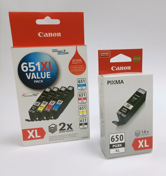 CANON PGI-650 XL/ CLI-651 XL GENUINE 5-INK HIGH CAPACITY VALUE PACK.
