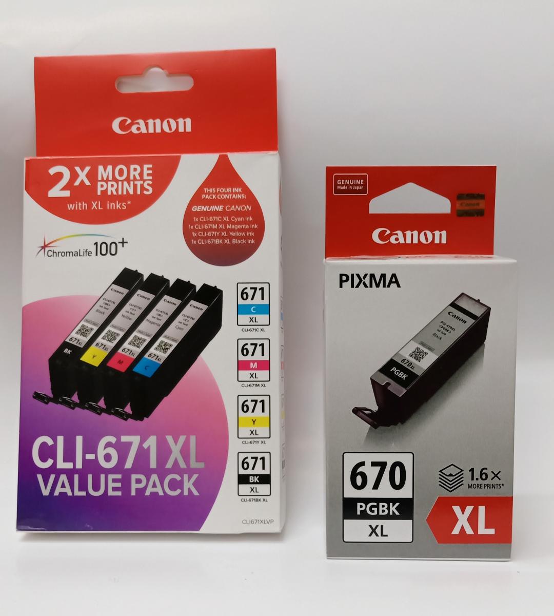 CANON PGI-670 XL / CLI-671 XL GENUINE 5-INK HIGH CAPACITY VALUE PACK.