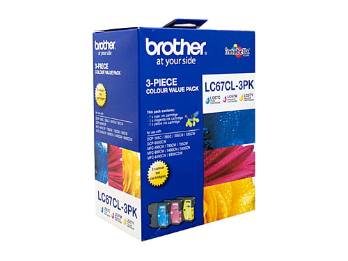 BROTHER LC-67 COLOUR GENUINE 3-INK VALUE PACK.