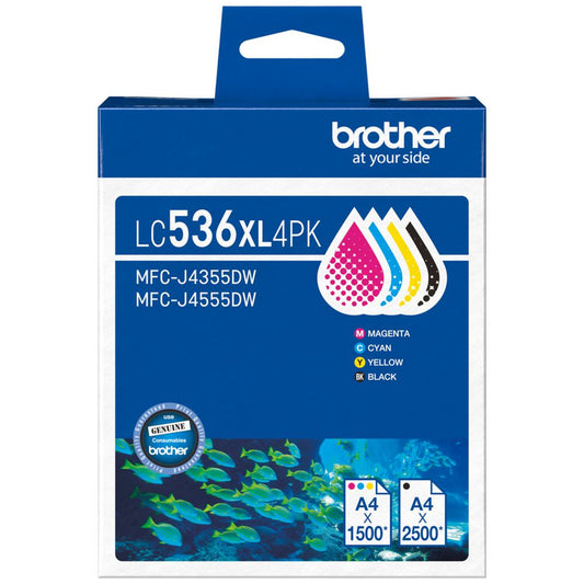 BROTHER LC-536XL GENUINE 4-INK VALUE PACK. FREE DELIVERY.