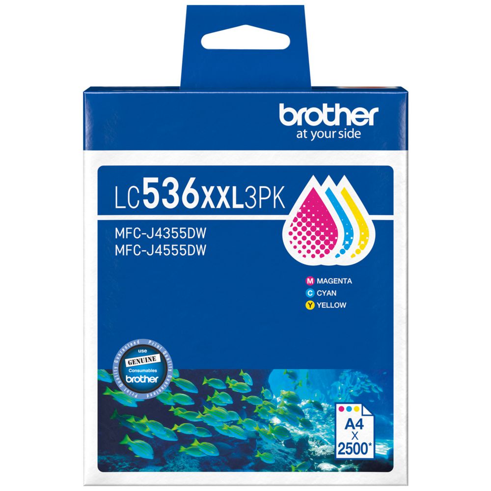 BROTHER LC-536XXL GENUINE EXTRA HIGH CAPACITY 3-INK COLOUR VALUE PACK.