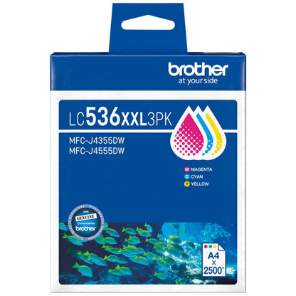 BROTHER LC-536XXL GENUINE EXTRA HIGH CAPACITY 3-INK COLOUR VALUE PACK.