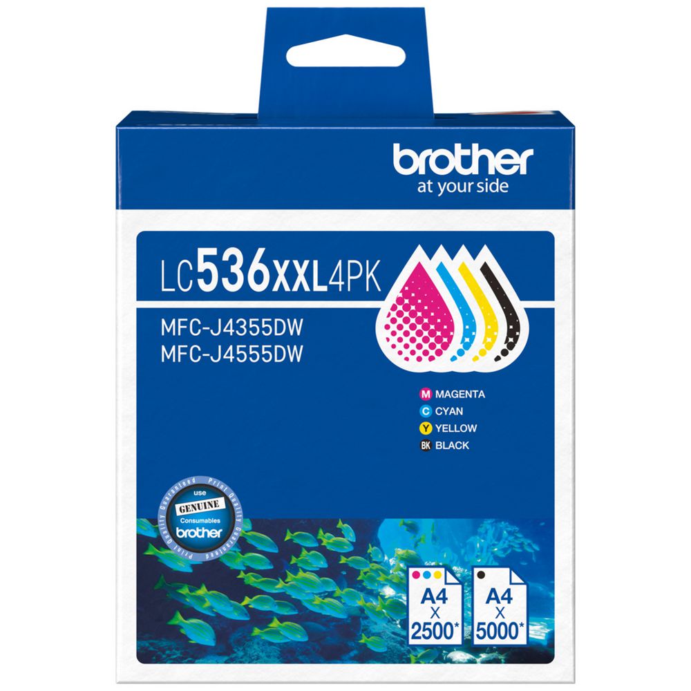 BROTHER LC-536XXL GENUINE 4-INK EXTRA HIGH CAPACITY VALUE PACK.