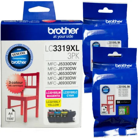 BROTHER LC-3319XL GENUINE 5-INK HIGH CAPACITY VALUE PACK EXTRA BLACK. FREE DELIVERY.