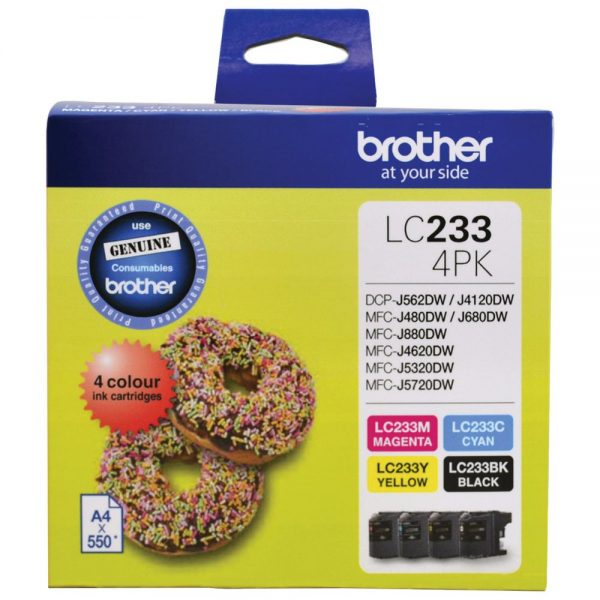 BROTHER LC233 GENUINE 4-INK ORIGINAL VALUE PACK.