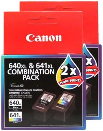 TWO CANON PG-640XL/ CL-641XL BLACK & COLOUR GENUINE HIGH CAPACITY (4-INK) COMBOS.
