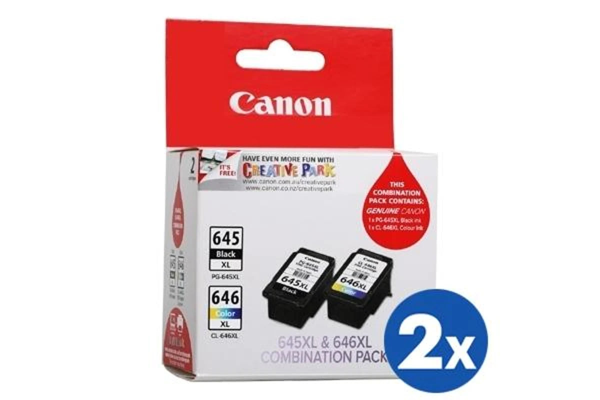 TWO CANON PG-645XL/ CL-646XL BLACK & COLOUR GENUINE HIGH CAPACITY 4-INK COMBO.