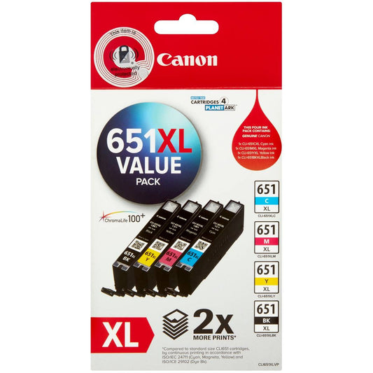 CANON CLI-651 XL GENUINE 4-INK VALUE PACK HIGH CAPACITY CARTRIDGES.