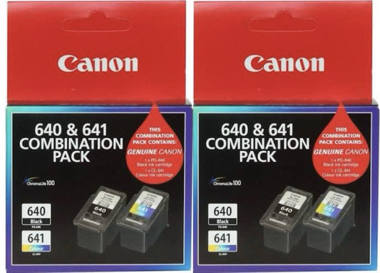TWO CANON PG-640/ CL-641 GENUINE BLACK & COLOUR (4-INK) COMBO.