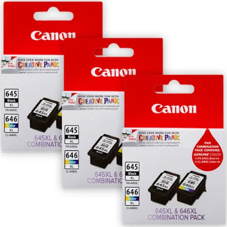 6-Pack Canon PG-645 XL (3-Blacks) CL-646 XL (3-Colours) Genuine High Capacity Inks.