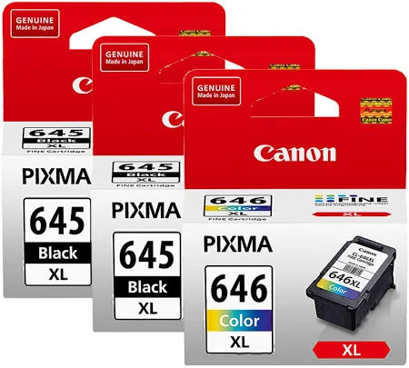 3-Pack Canon PG-645XL (2-Blacks) & CL-646XL (1-Colour) Genuine High Capacity Inks.