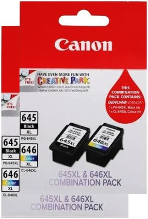 4-Pack Canon PG-645xl (2-Blacks) & CL-646XL (2-Colours) Genuine High Capacity Inks.