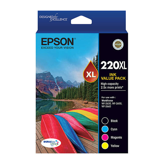 Epson 220 XL Genuine High Capacity 4-Ink Value Pack with 2.5 more prints.