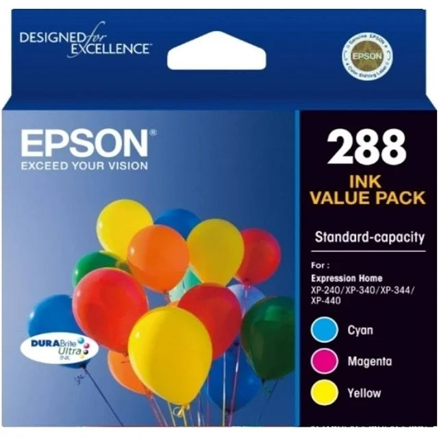 EPSON 288 GENUINE COLOUR 3-INK VALUE PACK. BONUS BLACK.