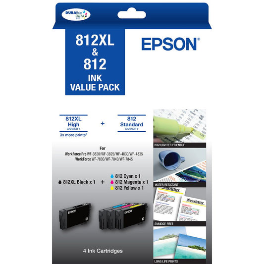 Epson 812XL Black & 3 Standard Colours Genuine 4-Ink Value Pack. FREE DELIVERY.