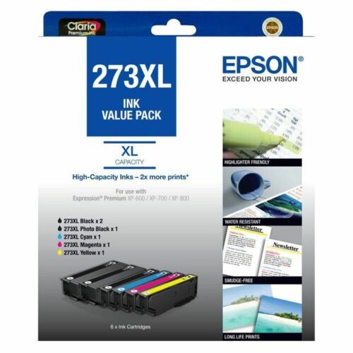 EPSON 273 XL Genuine 6-Ink High Capacity Value Pack – 2 Blacks and 4 Colours.