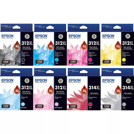 Epson 312XL/ 314XL Genuine High Capacity 8-Ink Value Pack.