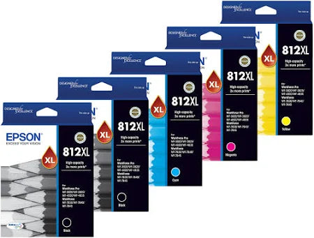 EPSON 812XL GENUINE 5-INK HIGH CAPACITY VALUE PACK WITH EXTRA BLACK. FREE DELIVERY.