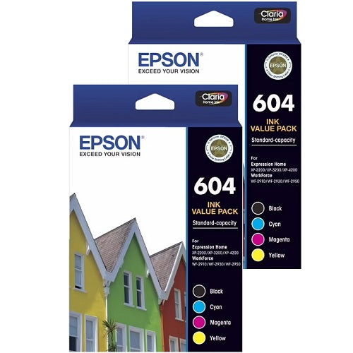 TWO EPSON 604 GENUINE 4-INK VALUE PACK.