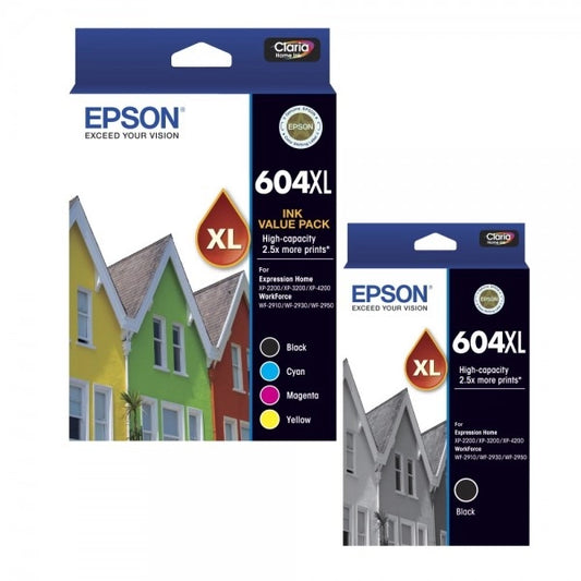 Epson 604XL Genuine High Capacity 5-Ink Value Pack with extra Black.