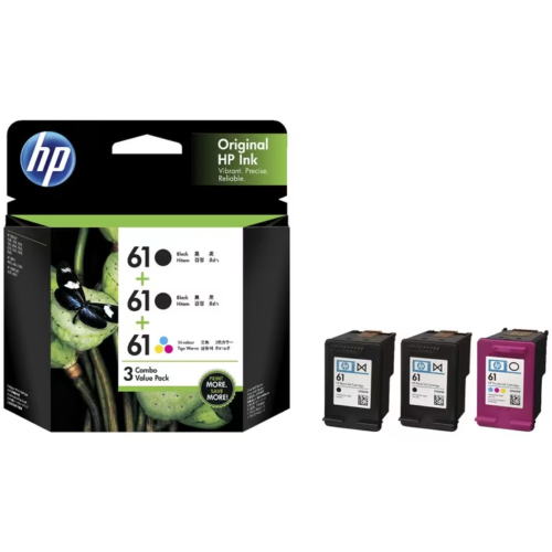 HP 61 GENUINE TRIPLE COMBO 2-BLACKS & 1-COLOUR.