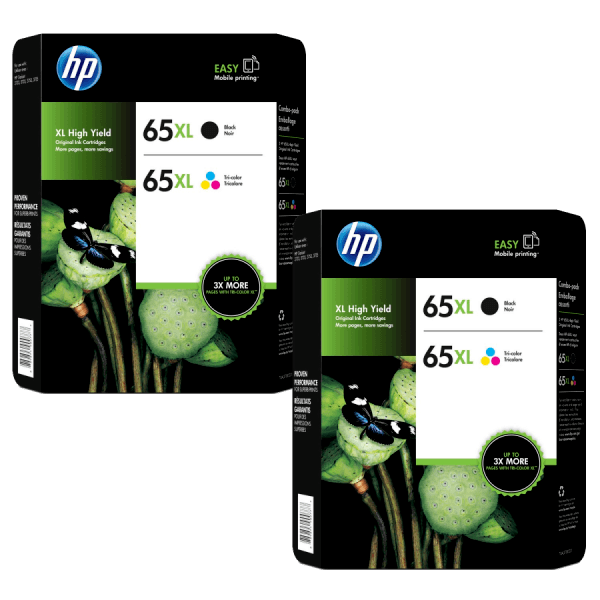 TWO HP 65XL COMBO HIGH CAPACITY (4-INK) BLACK & COLOUR.