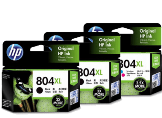 HP 804XL GENUINE TRIPLE PACK INK ORIGINAL HIGH CAPACITY 2-BLACK & 1-COLOUR.
